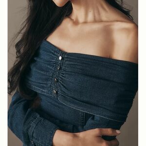 Pilcro Dark Blue Off-Shoulder Long Sleeve Top